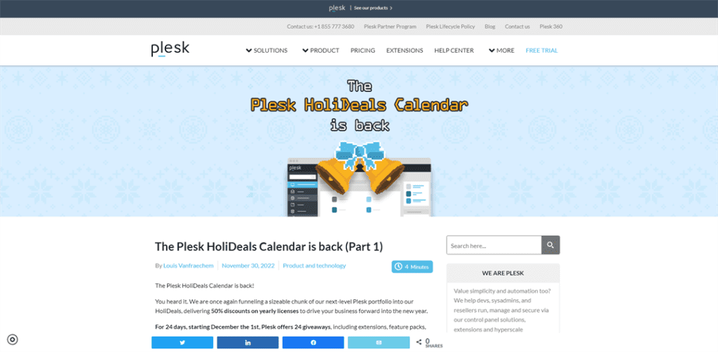 Plesk-HoliDeals日历重新推出