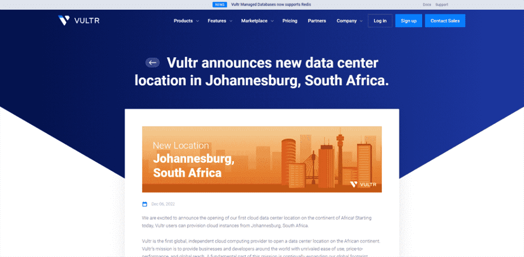 Vultr-宣布在南非约翰内斯堡设立新的数据中心