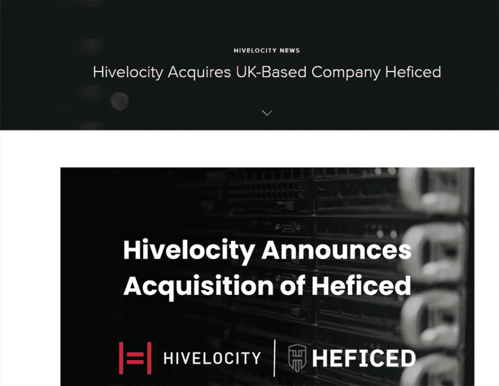 Hivelocity-收购总部位于英国的Heficed公司