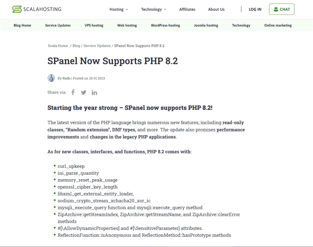 Scala-Hosting-SPanel目前支持PHP-8.2