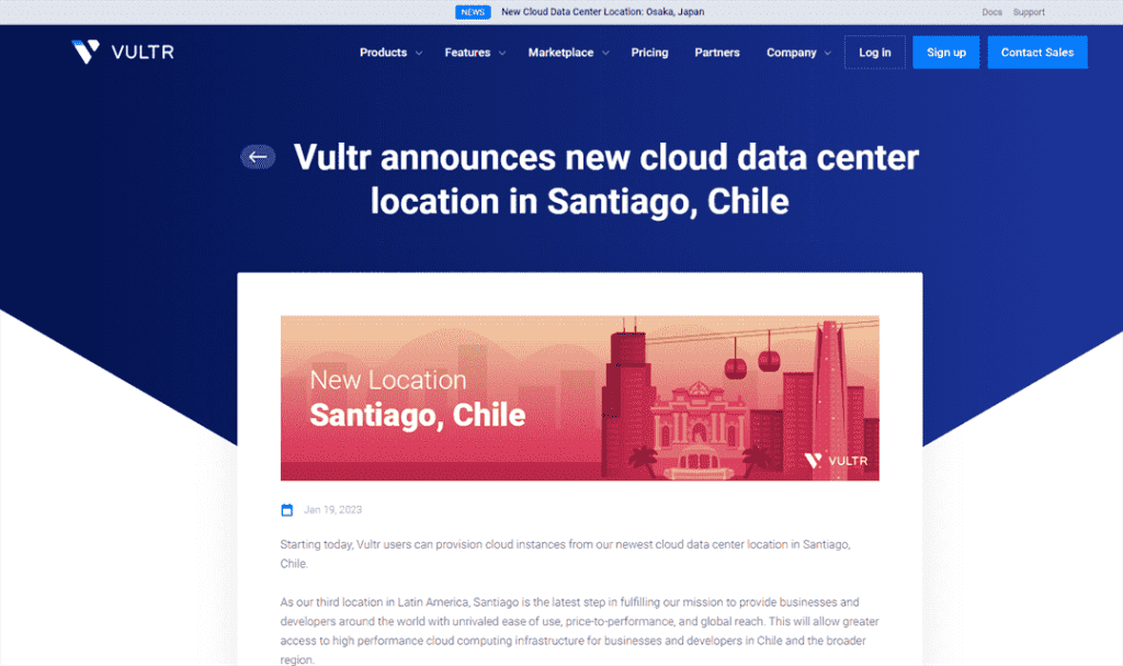 Vultr-智利圣地亚哥&日本大阪云数据中心全新亮相
