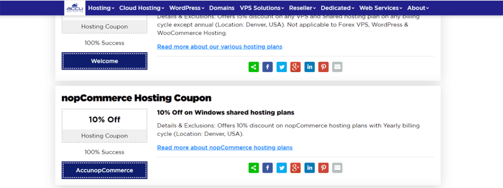 Accu webhosting 丹佛机房nopCommerce主机年付享10%折扣