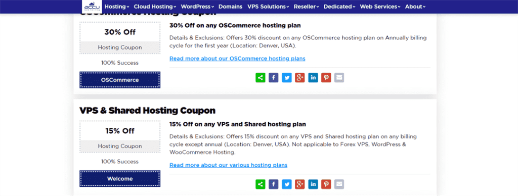 Accu webhosting 除年度支付外 任何VPS和虚拟主机方案均可享15%折扣