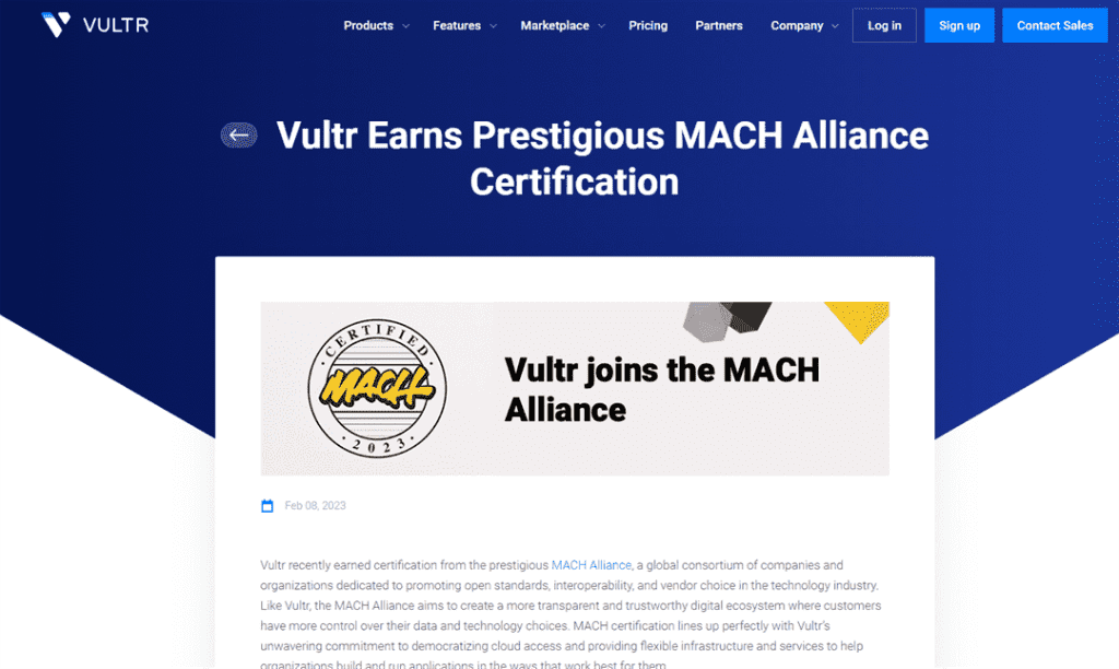 Vultr 荣获著名的MACH联盟认证