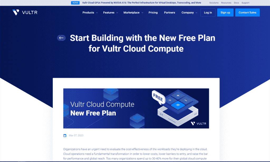 Vultr 利用云计算的全新免费计划 开启项目建设之旅