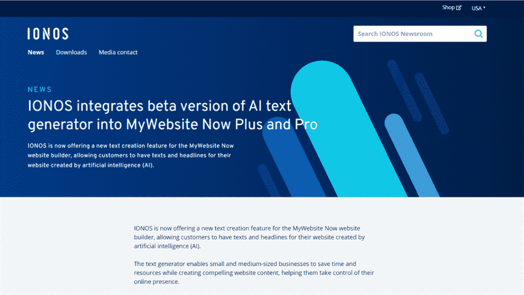 Ionos整合了AI文本生成器的Beta版到MyWebsite Now Plus和Pro方案中