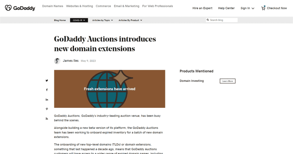 GoDaddy Auctions推出了新的域名扩展名